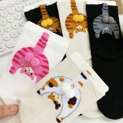 Cartoon Cat Egg Cozy Mid Calf Socks 2