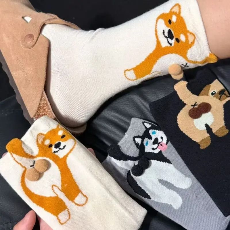 Cartoon Cat Egg Cozy Mid Calf Socks 5