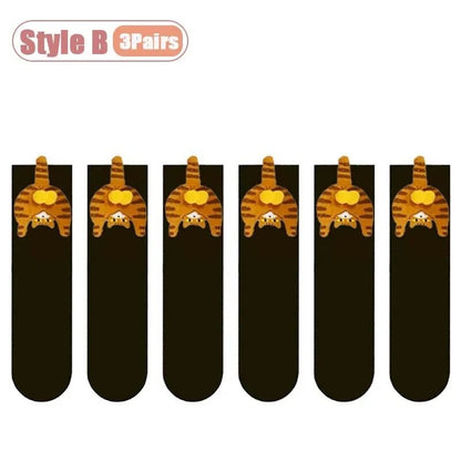 Cartoon Cat Egg Cozy Mid Calf Socks 7