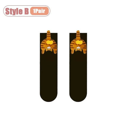 Cartoon Cat Egg Cozy Mid Calf Socks 9
