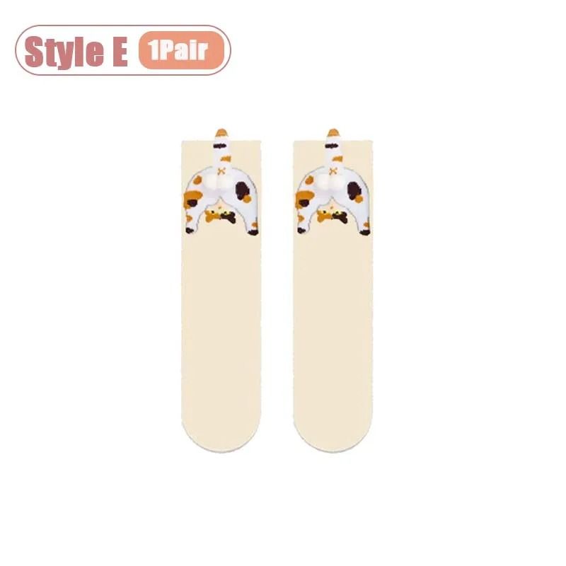 Cartoon Cat Egg Cozy Mid Calf Socks 11