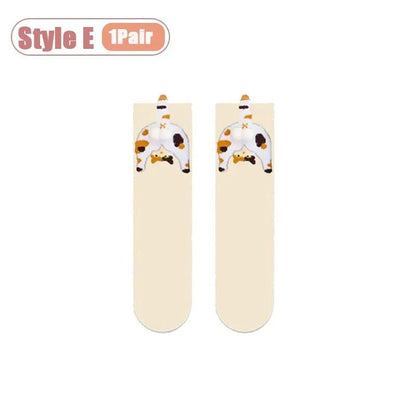 Cartoon Cat Egg Cozy Mid Calf Socks 11
