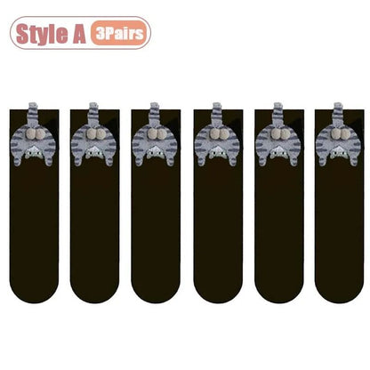 Cartoon Cat Egg Cozy Mid Calf Socks 13