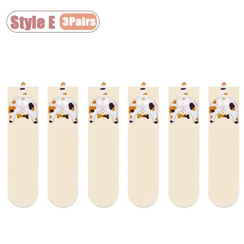 Cartoon Cat Egg Cozy Mid Calf Socks 15