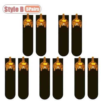 Cartoon Cat Egg Cozy Mid Calf Socks 18