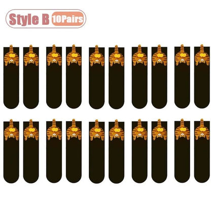 Cartoon Cat Egg Cozy Mid Calf Socks 23