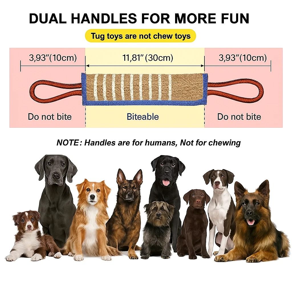 Dog Tug Toy Jute Bite Pillow With Two Handles For Training And Play 2