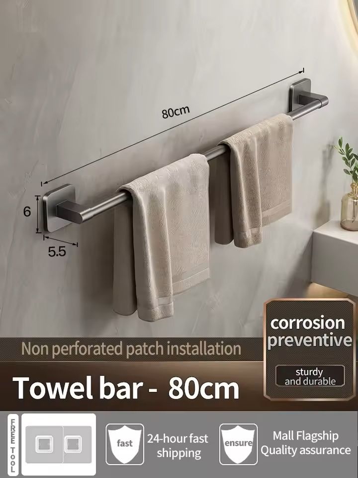NoDrill SelfAdhesive Wall Towel Bar  Hook Rack Easy Mount Bathroom  Kitchen Organizer 5