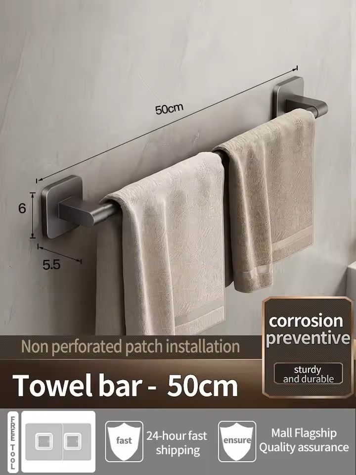 NoDrill SelfAdhesive Wall Towel Bar  Hook Rack Easy Mount Bathroom  Kitchen Organizer 7