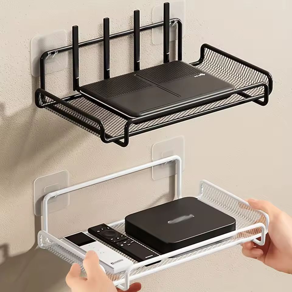 Compact Wall-Mounted Router Shelf - Space-Saving No-Drill Organizer for Routers, TV Boxes & Small Items