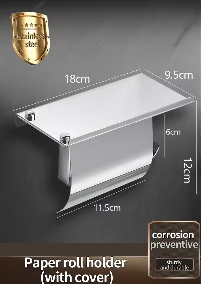Stainless Steel 304 WallMounted Toilet Paper Holder Waterproof Bathroom Tissue Box  Roll Dispenser 3
