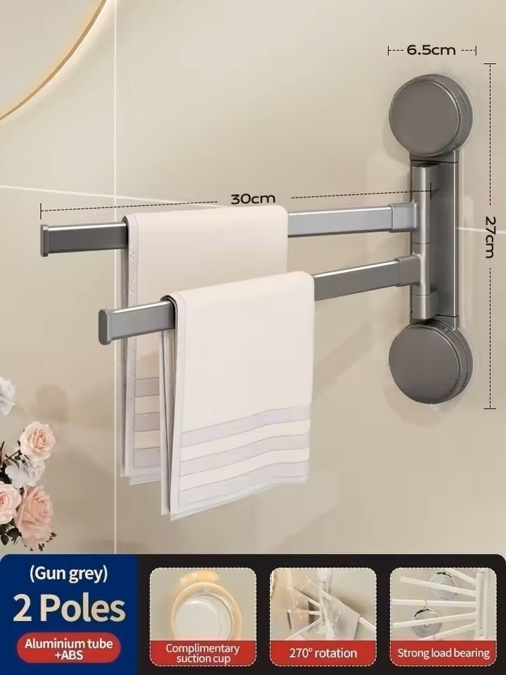 Rotating SuctionCup Towel Rack NoDrill WallMounted Bathroom  Kitchen Organizer 3