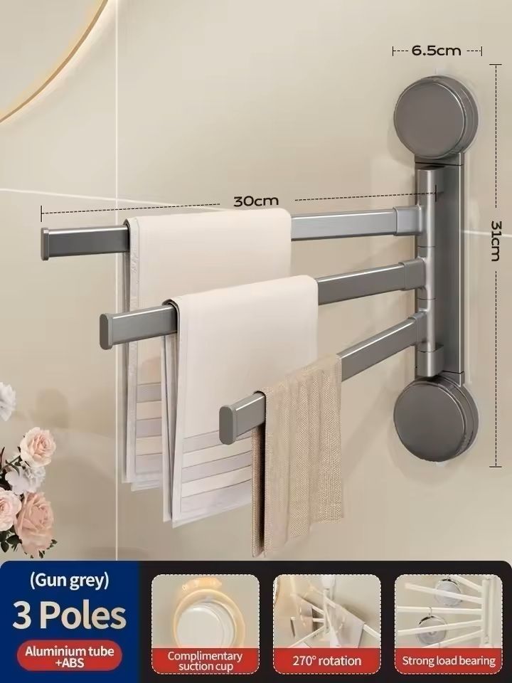 Rotating SuctionCup Towel Rack NoDrill WallMounted Bathroom  Kitchen Organizer 6