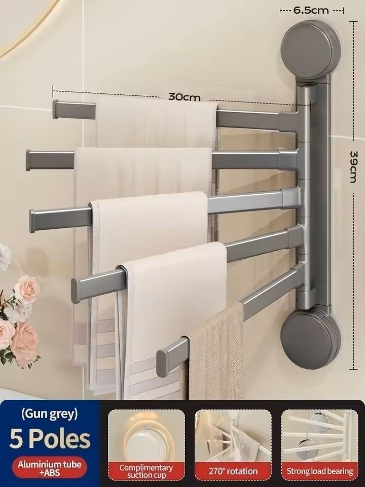 Rotating SuctionCup Towel Rack NoDrill WallMounted Bathroom  Kitchen Organizer 8