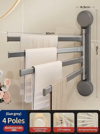 Rotating SuctionCup Towel Rack NoDrill WallMounted Bathroom  Kitchen Organizer 9