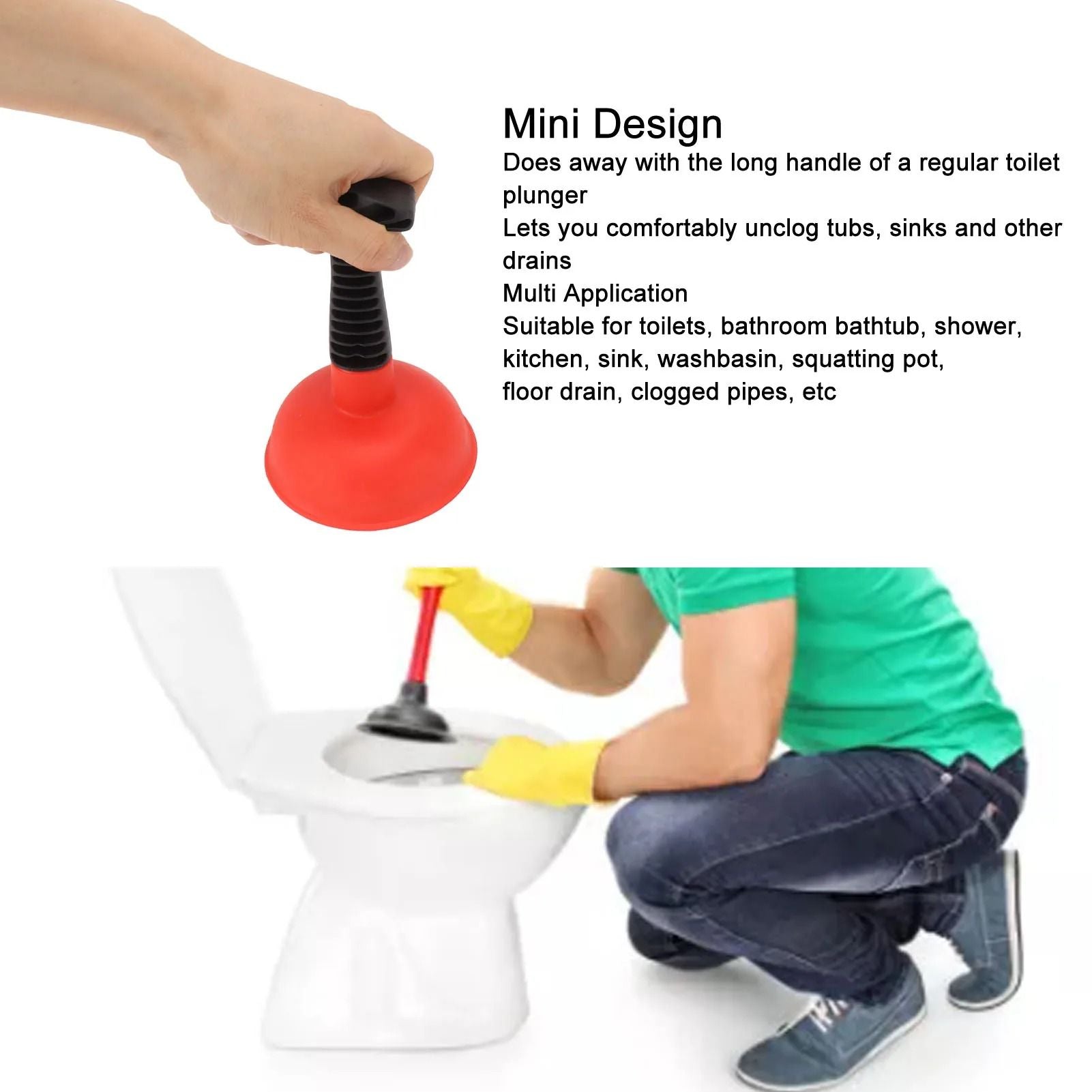 Bathroom Cup Plunger Powerful Slip Proof Handle Small Drain Plunger For Toilet And Sink 4