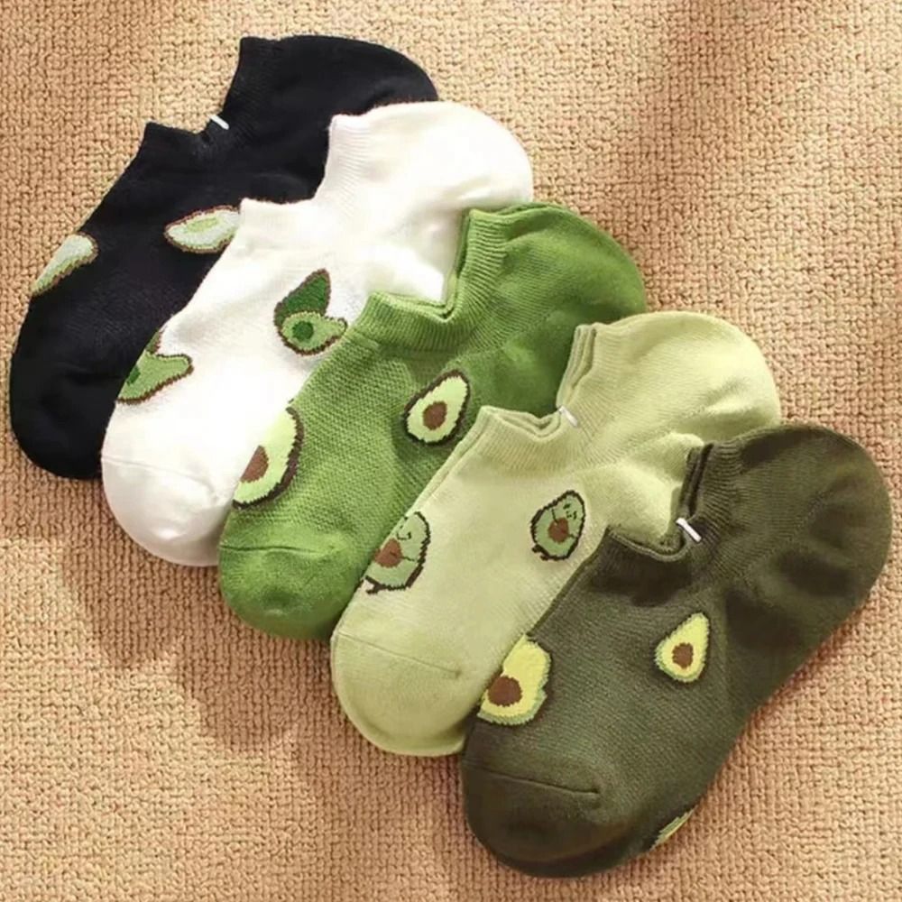 5 Pairs Avocado Crew Ankle Socks For Women 4