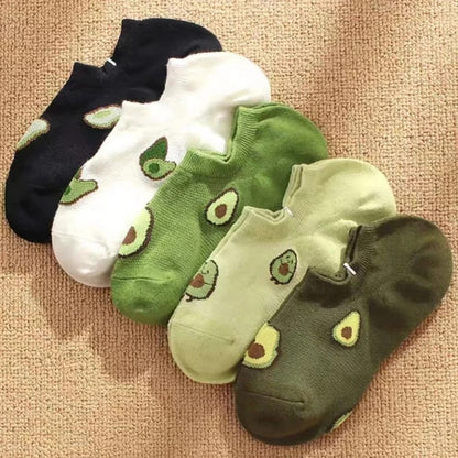 5 Pairs Avocado Crew Ankle Socks For Women 4