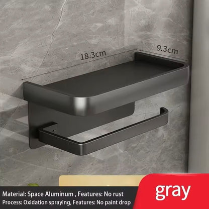 Wall-Mounted Bathroom Tissue Box & Storage Shelf No-Drill Toilet Paper Holder with Phone Stand