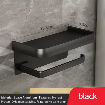 WallMounted Bathroom Tissue Box  Storage Shelf NoDrill Toilet Paper Holder With Phone Stand 1