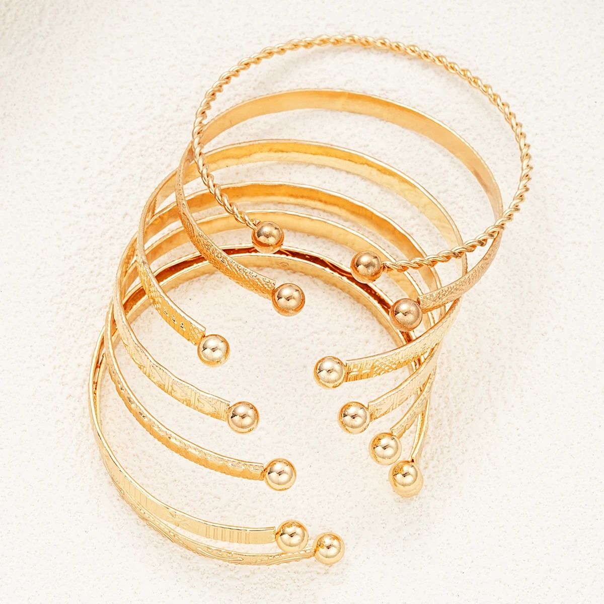7 Piece Gold Tone Punk Bracelet Set For Women 2
