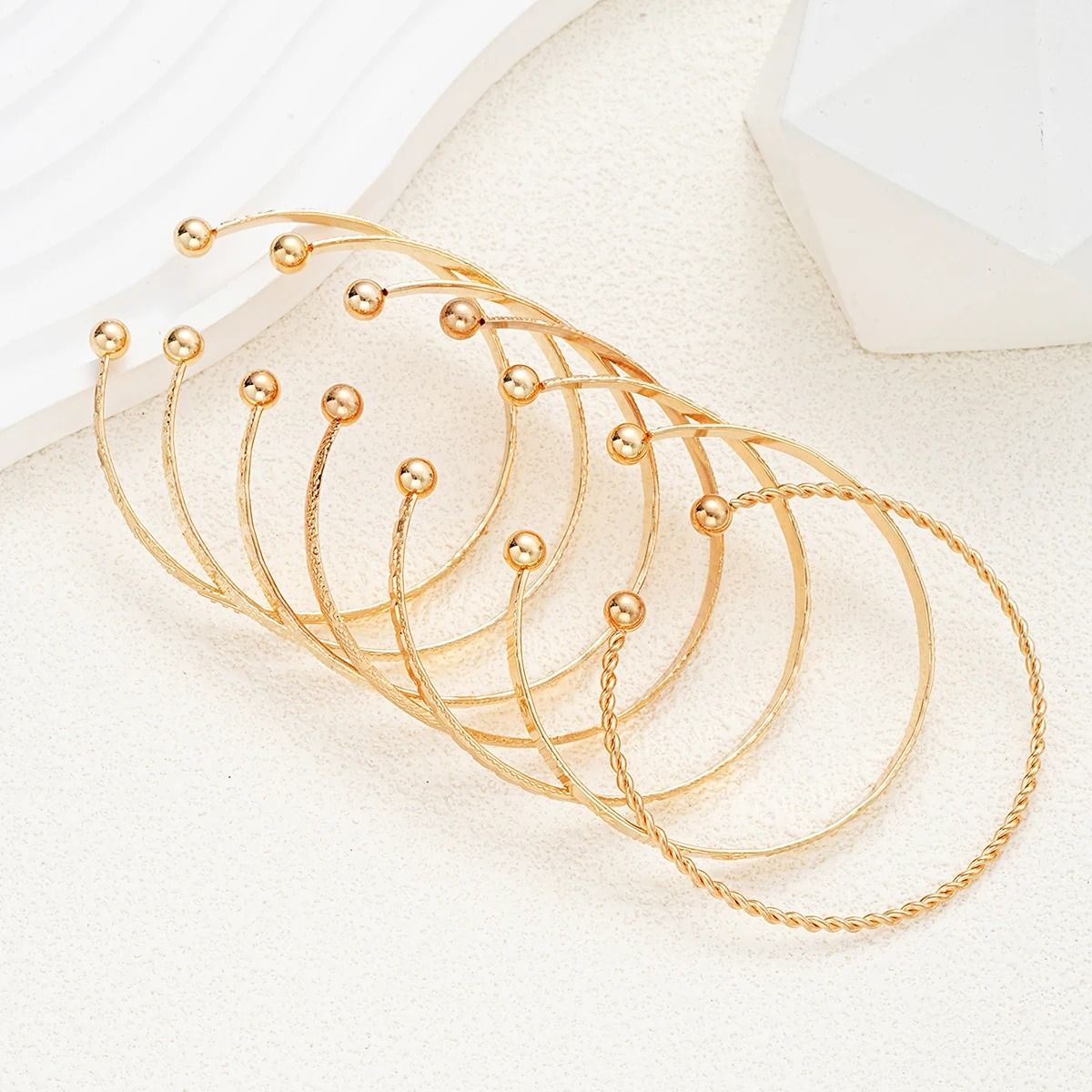 7 Piece Gold Tone Punk Bracelet Set For Women 4