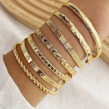 7 Piece Gold Tone Punk Bracelet Set For Women 6