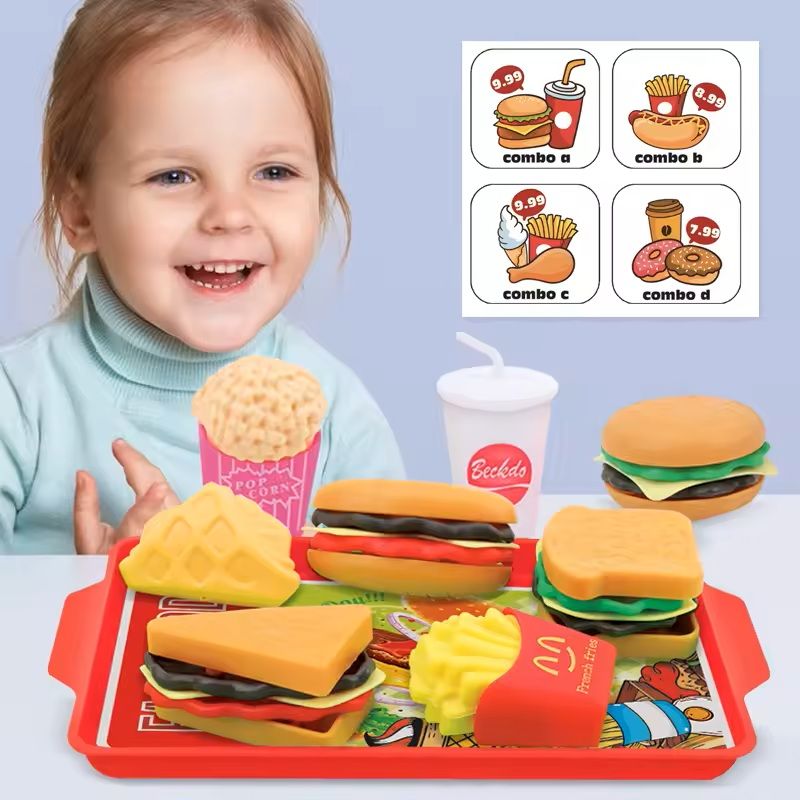 9Piece Kids Pretend Play Food Toy Set Hamburger Fries  Hot Dog Play Kitchen Toy For Toddlers 2