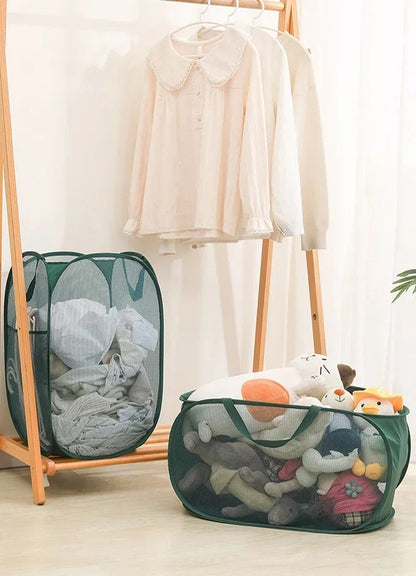 Horizontal Foldable Laundry Basket Mesh Cloth Breathable Laundry Hamper Large Capacity Storage Bask 2