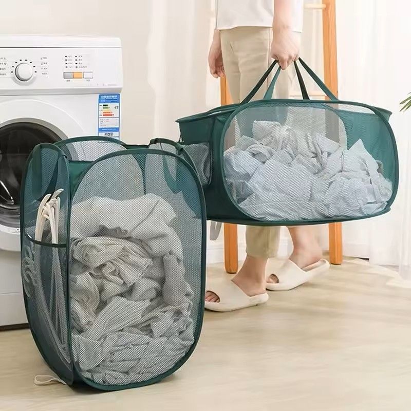 Horizontal Foldable Laundry Basket Mesh Cloth Breathable Laundry Hamper Large Capacity Storage Basket