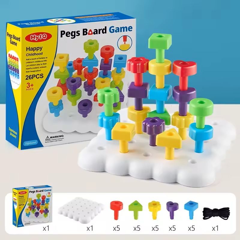 Montessori Peg Board Toy Oddler Building  Stacking Block Game For Early Learning 3