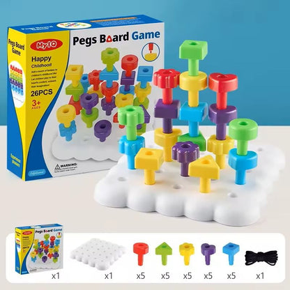 Montessori Peg Board Toy Oddler Building  Stacking Block Game For Early Learning 3