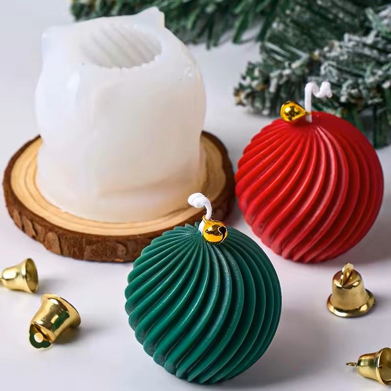 Spiral Stripe Ball Silicone Candle Mold DIY Rotate Ball Mold for Christmas Candle Soap Resin and Plaster Crafts