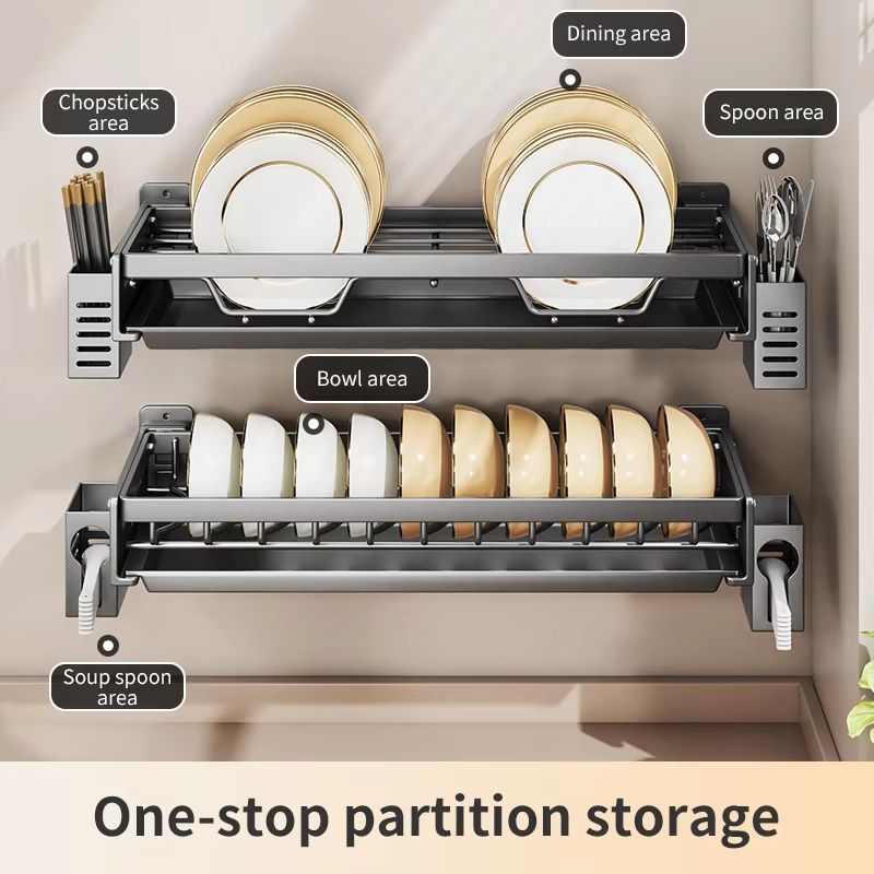 Kitchen Bowl Plate Drying Storage Shelf Wall Mounted Dish Drainer Rack