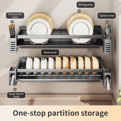 Kitchen Bowl Plate Drying Storage Shelf Wall Mounted Dish Drainer Rack