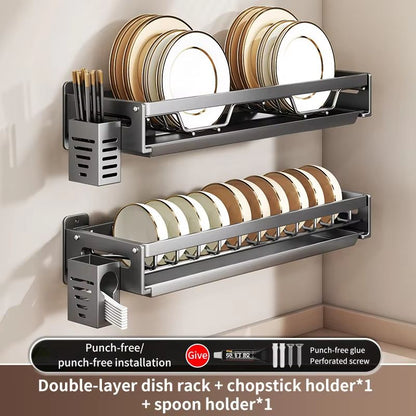 Kitchen Bowl Plate Drying Storage Shelf Wall Mounted Dish Drainer Rack 11