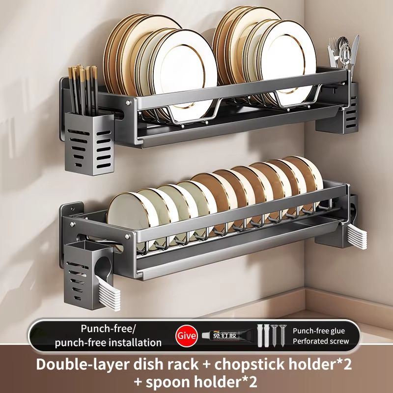 Kitchen Bowl Plate Drying Storage Shelf Wall Mounted Dish Drainer Rack 13