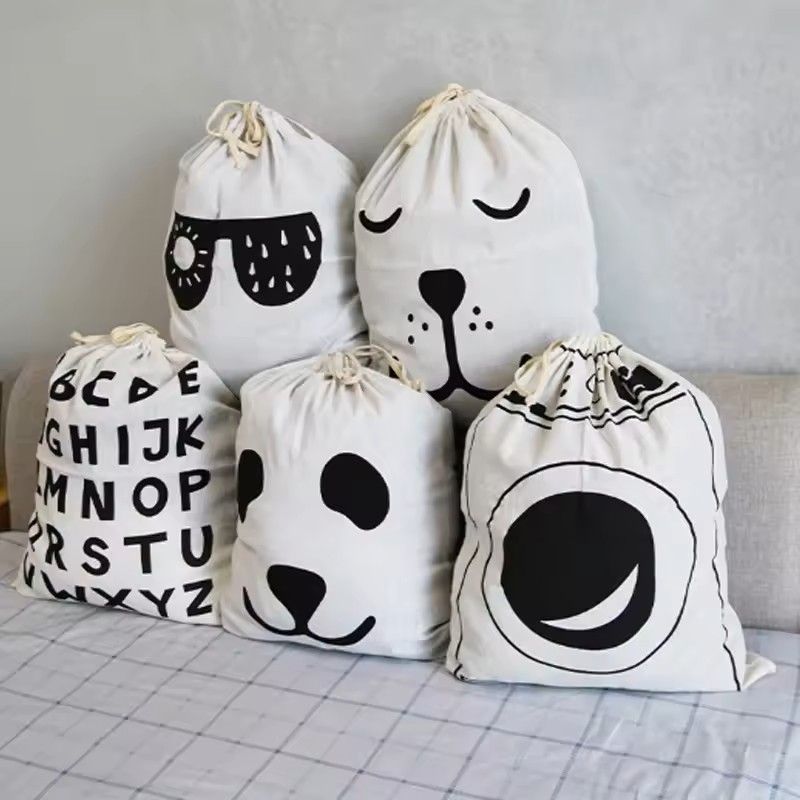 Large Cotton And Linen Laundry Bag Clothes And Toys Storage Bag Printed Fabric Drawstring Duffle Or 7