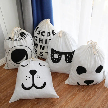 Large Cotton And Linen Laundry Bag Clothes And Toys Storage Bag Printed Fabric Drawstring Duffle Or 5