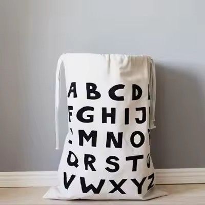 Large Cotton And Linen Laundry Bag Clothes And Toys Storage Bag Printed Fabric Drawstring Duffle Or 10