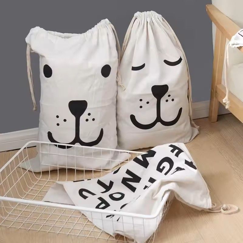 Large Cotton And Linen Laundry Bag Clothes And Toys Storage Bag Printed Fabric Drawstring Duffle Or 2