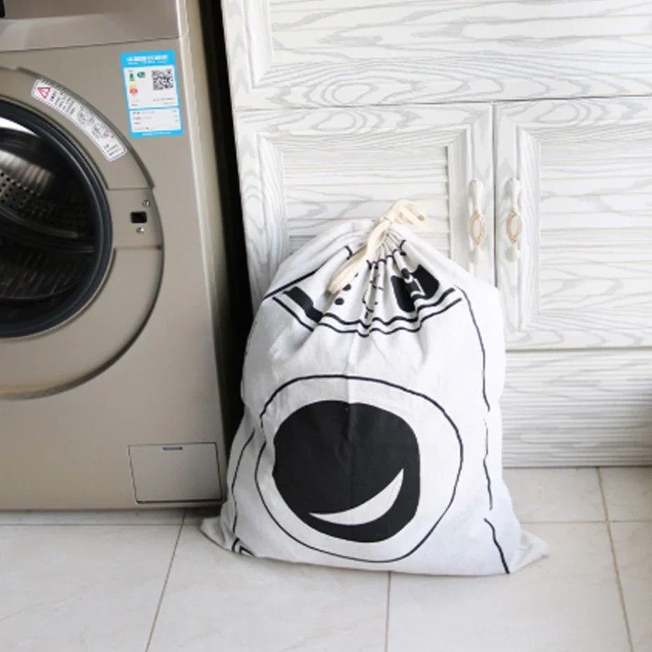 Large Cotton And Linen Laundry Bag Clothes And Toys Storage Bag Printed Fabric Drawstring Duffle Or 1
