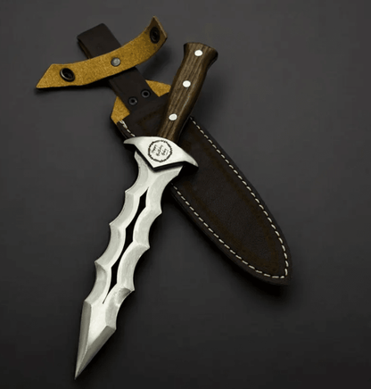 11" Personalized Walnut Handle Double-Edge Dagger Knife | Custom Engraved Anniversary & Outdoor Gift + Leather Sheath