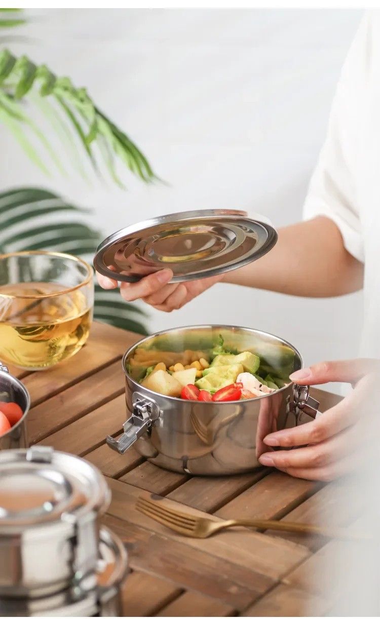 304 Stainless Steel Microwave Lunch Box Anti Leak Bento Box With Strong Tightness For Snacks Fruits 4