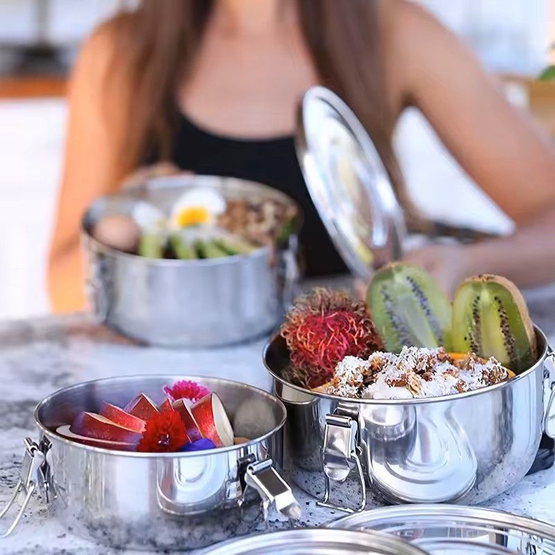304 Stainless Steel Microwave Lunch Box Anti Leak Bento Box With Strong Tightness For Snacks Fruits 3