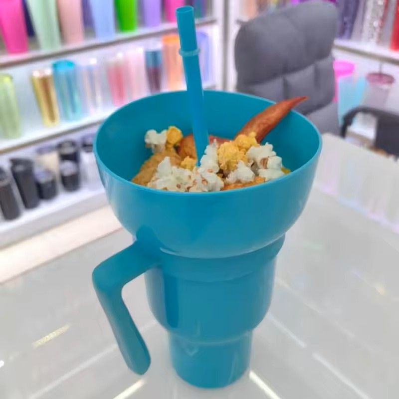 2 In 1 Snack And Drink Cup With Handle Portable Popcorn And Beverage Container For Kids And Adults 1
