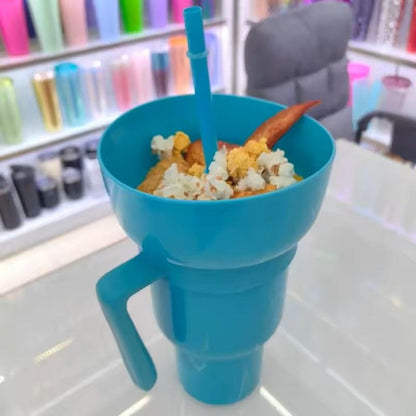2 In 1 Snack And Drink Cup With Handle Portable Popcorn And Beverage Container For Kids And Adults 1