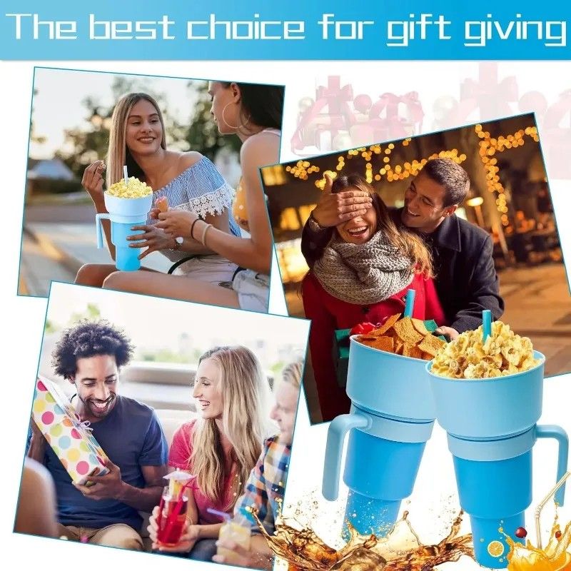 2 In 1 Snack And Drink Cup With Handle Portable Popcorn And Beverage Container For Kids And Adults 3