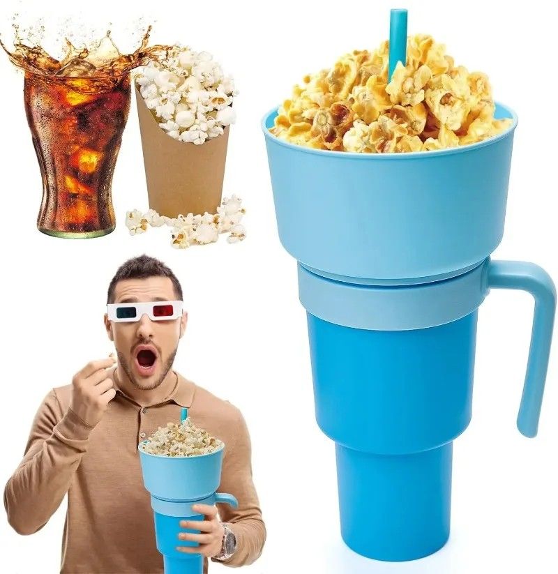 2 In 1 Snack And Drink Cup With Handle Portable Popcorn And Beverage Container For Kids And Adults 10