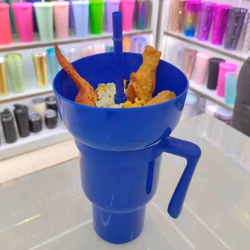 2 In 1 Snack And Drink Cup With Handle Portable Popcorn And Beverage Container For Kids And Adults 12